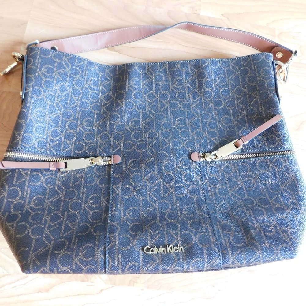 brown gold tone calvin klein purse bag